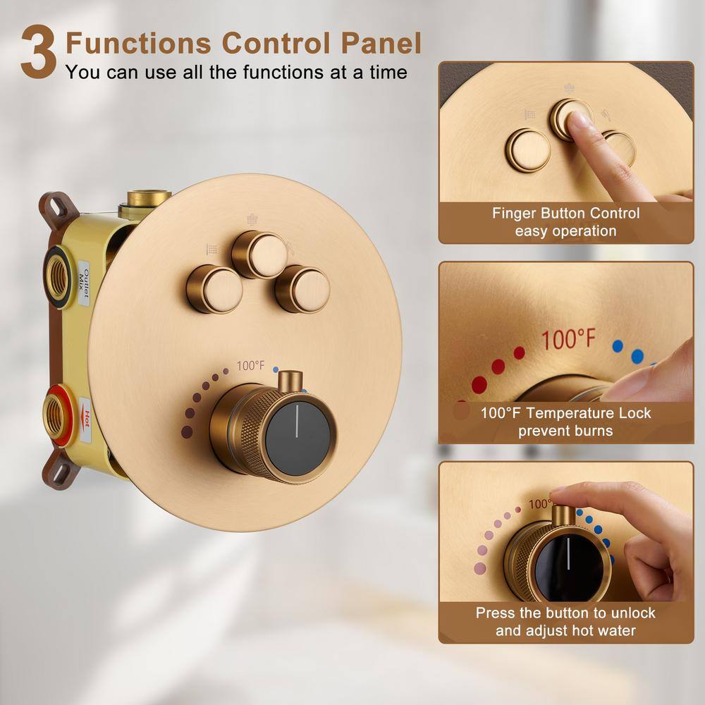 Brushed Gold Multi-Head Thermostatic Rain Shower System