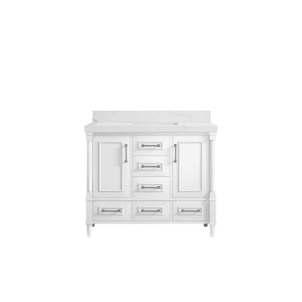 Willow Collections Hudson 42 in. W x 22 in. D x 36 in. H Bath Vanity in White with 2 in. Calacatta Quartz Top