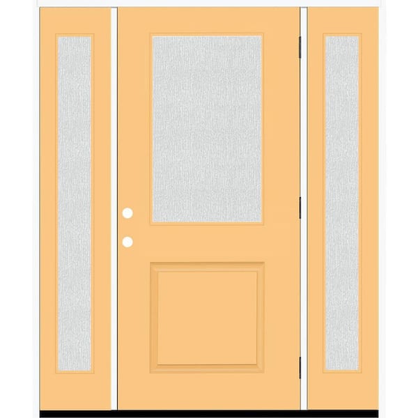 Legacy 64 in. W x 80 in. 1/2 Lite Rain Glass LHOS Primed Jackfruit Finish Fiberglass Prehung Front Door Db 12 in. SL