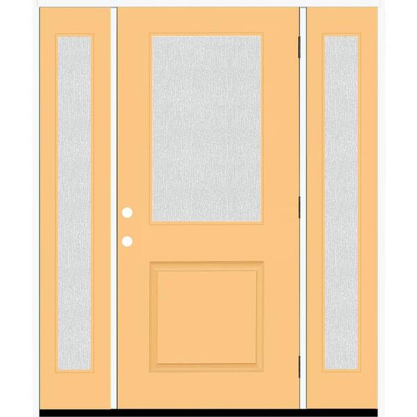 Steves & Sons Legacy 68 in. x 80 in. 1/2 Lite Rain Glass LHOS Primed Jackfruit Finish Fiberglass Prehung Front Door w/Dbl 14 in. SL