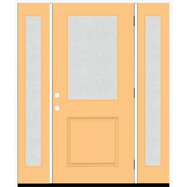 Steves & Sons Legacy 68 in. x 80 in. 1/2 Lite Rain Glass LHOS Primed Jackfruit Finish Fiberglass Prehung Front Door w/Dbl 14 in. SL