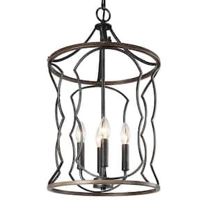 4-Light Drum-Shaped Cage Farmhouse Chandelier with Antique Brushed Silver Finish