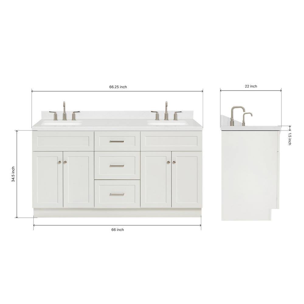 Hamlet 66" White Quartz Double Basin Freestanding Vanity Set