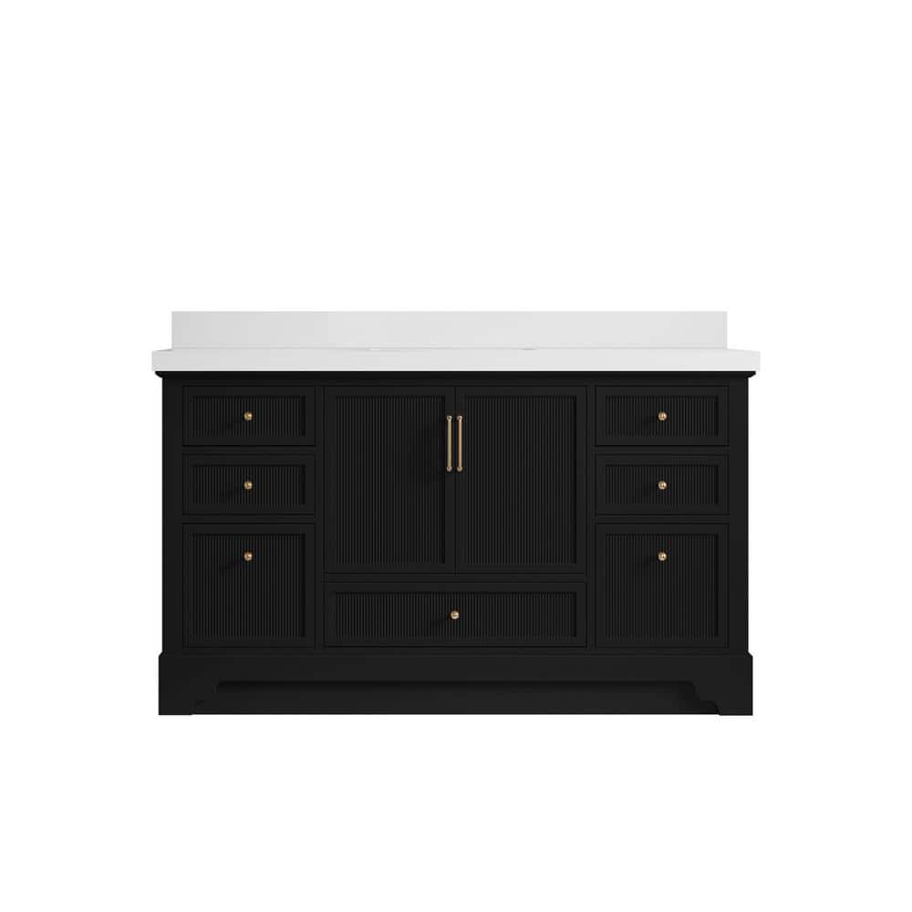 Alys 60 in. W x 22 in. D x 36 in. H Single Sink Bath Vanity in Black with 2 in. White Quartz Top price history on PriceWatchPro