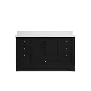 Alys 60 in. W x 22 in. D x 36 in. H Single Sink Bath Vanity in Black with 2 in. White Quartz Top