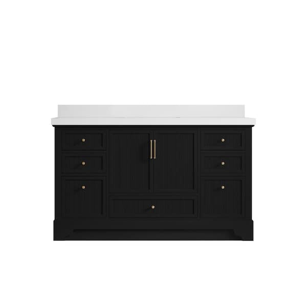 Willow Collections Alys 60 in. W x 22 in. D x 36 in. H Single Sink Bath Vanity in Black with 2 in. White Quartz Top