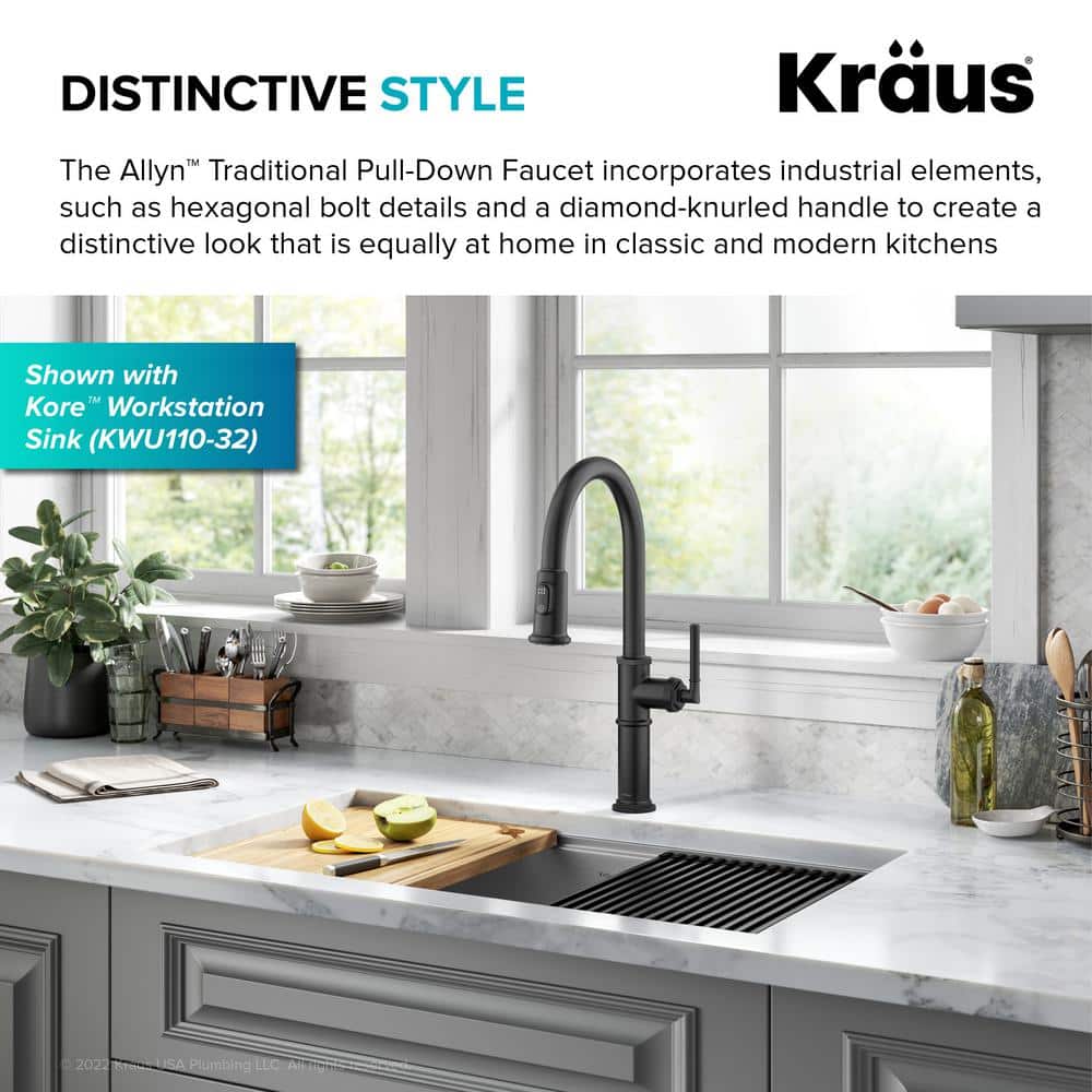 Matte Black Brass Pull-Down Single Handle Kitchen Faucet
