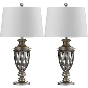 Byron 28.5 in. Antique Silver Urn Table Lamp with White Shade (Set of 2)