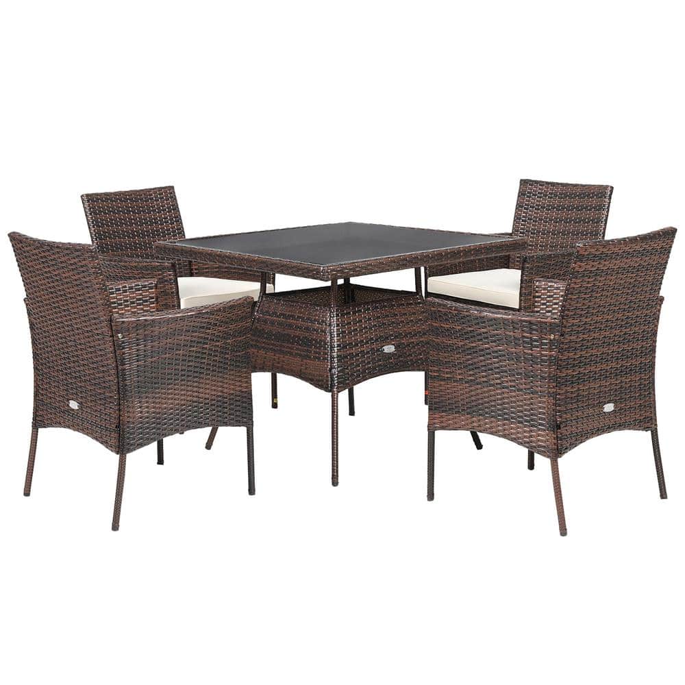 Gymax 5-Piece Wicker Patio Outdoor Dining Table Set Outdoor