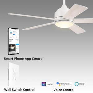 Soran II 52 in. Integrated LED Indoor White Smart Ceiling Fan with Light Kit&Wall Control, Works with Alexa/Google Home