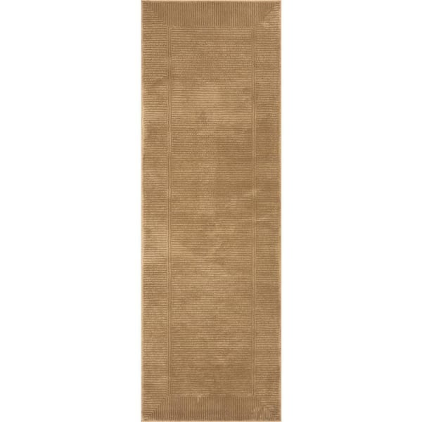 Evarielle Bordered Washable Area Sand 3 ft. x 8 ft. Indoor Runner Rug