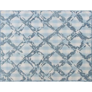 B1774 Blue 7 ft. 6 in. x 9 ft. 6 in. Hand Tufted Looped High and Low Wool Area Rug