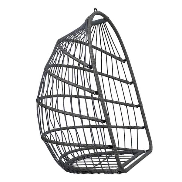 Tunearary Outdoor Patio Adjustable Height Wicker Egg Chair Folding OutdoorRocking Chair with Stand, Gray Cushion and Pillow