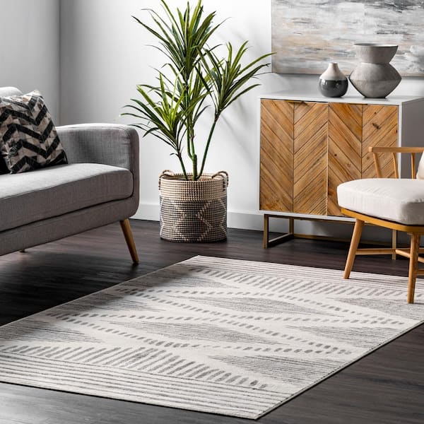 Briggs Contemporary Striped Light Gray 6 ft. 7 in. x 9 ft. Indoor Area Rug