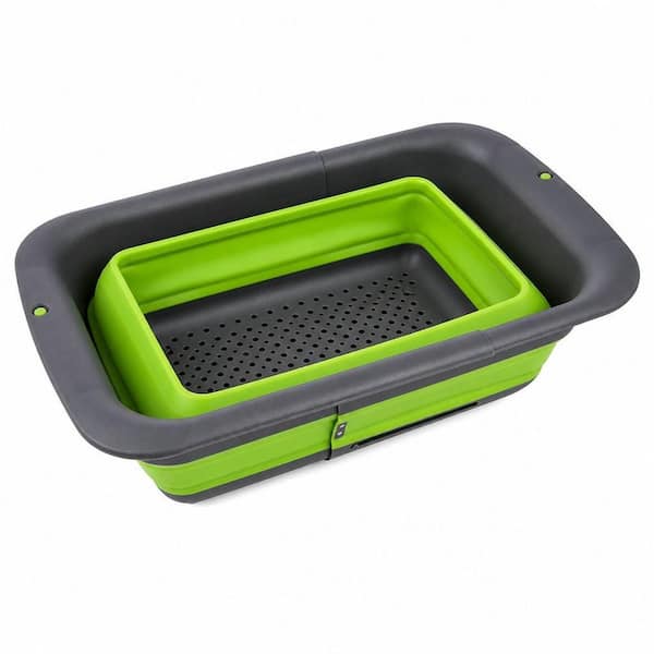 Retractable and Collapsible Silicone Over-the-Sink Colander, Adjustable Sink Strainer Basket for Kitchen, Green