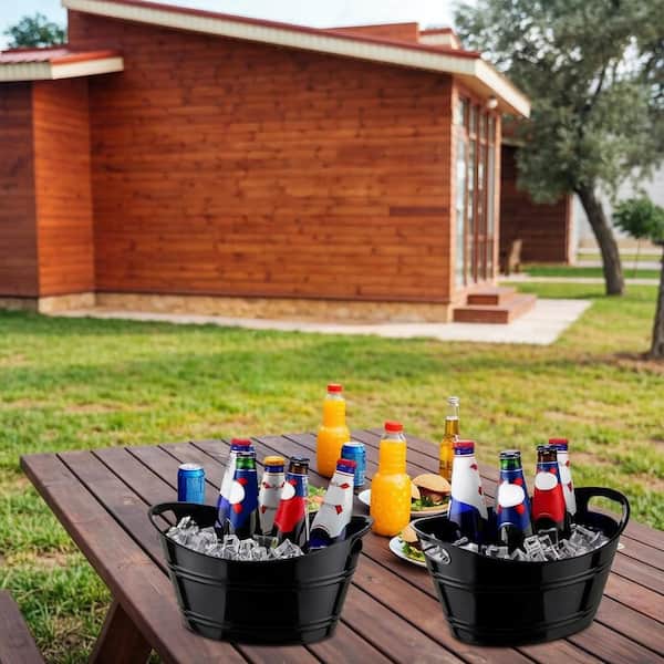 Wudkey 6-Pack 4.76 qt. Black Oval Plastic Ice Buckets with Handles