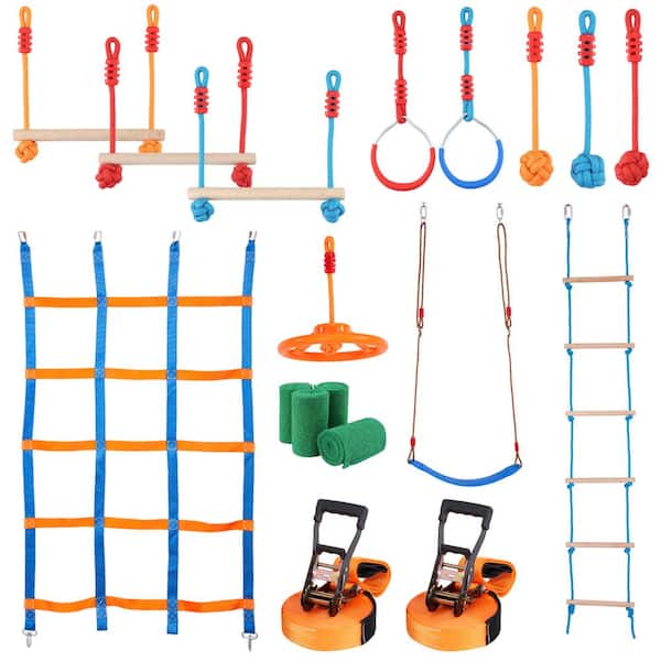 SVOPES Ninja Warrior Obstacle Course for Kids, 2 x 60 ft. Weatherproof Slacklines, 500 lbs. Capacity, Line, Multi-Colored