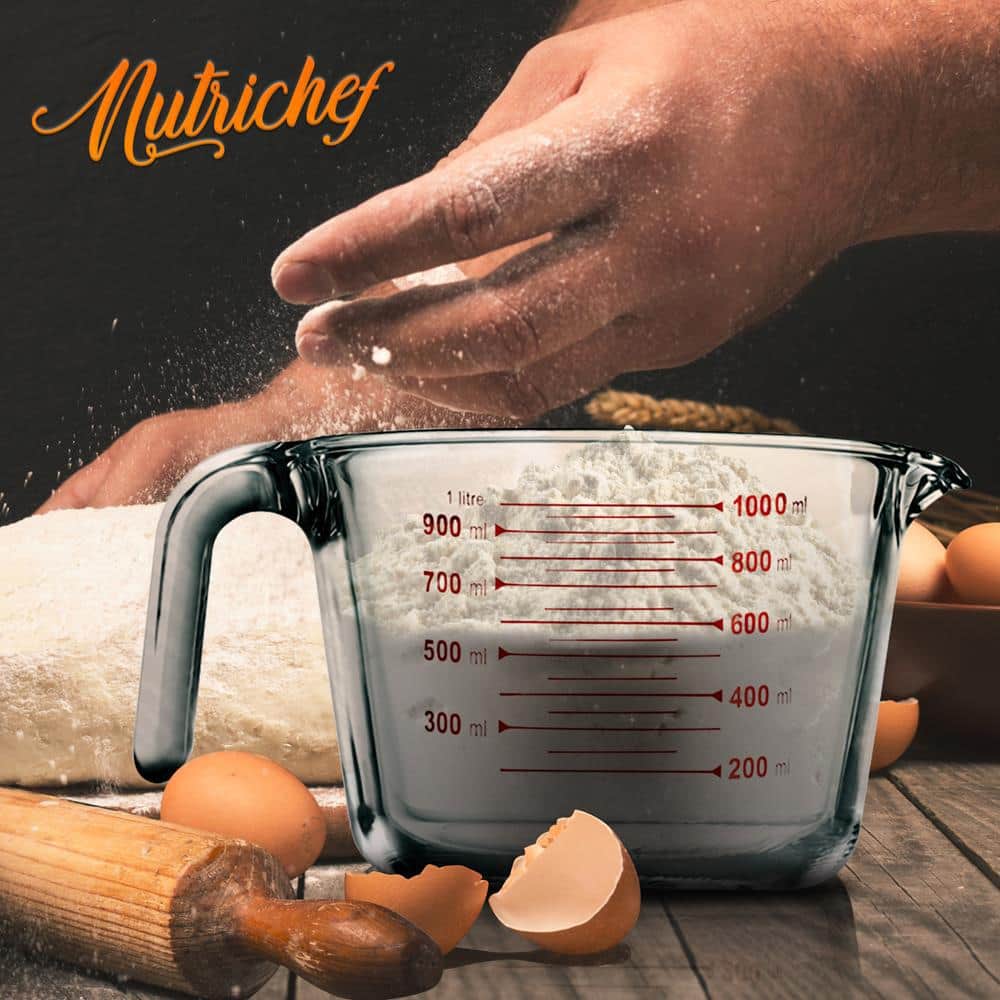 NutriChef 34.48 oz Clear Glass Measuring Cup with Handle