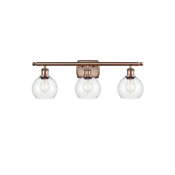 Athens 26 in. 3-Light Antique Copper, Clear Vanity Light with Clear Glass Shade