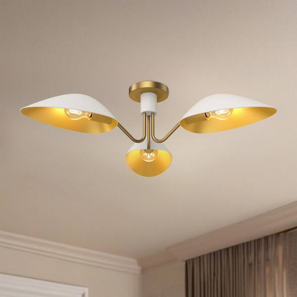 ALORA MOOD Oscar 32 in. 3 Light 60-Watt Aged Gold/White Semi-Flush