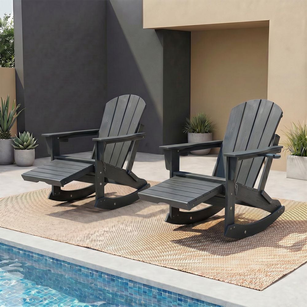 lohasco Gray HDPE Plastic Folding Adirondack Rocking Chair Set of