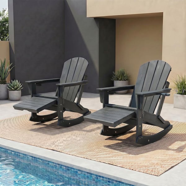 Adirondack キャンパーズチェア 2脚セット ブラック lohasco Gray HDPE Plastic Folding Adirondack Rocking Chair Set of
