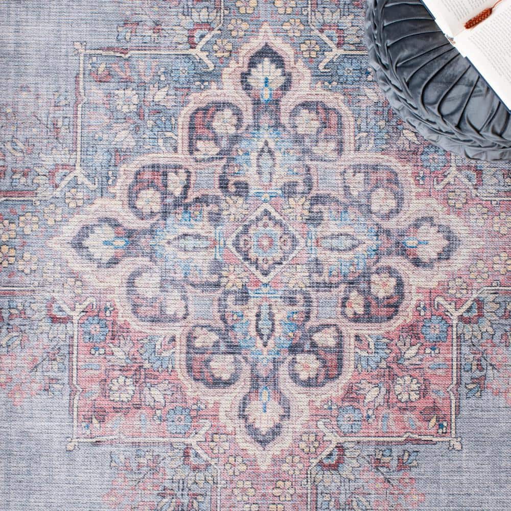 9' x 12' Blue and Ivory Reversible Viscose Chenille Area Rug