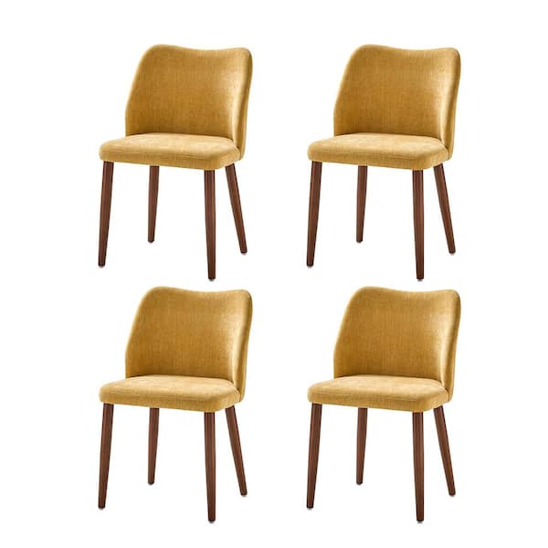 JAYDEN CREATION Eliseo Mustard Modern Upholstered Dining Chair with Solid Wood Tapered Legs Set