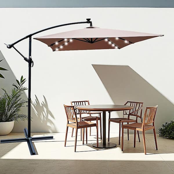 10 ft. x 6.5 ft. Rectangle Outdoor Patio Umbrella Solar Powered LED Lighted Sun Shade Market Waterproof, Mushroom Gray