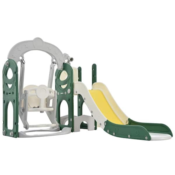 Unbranded Green and Yellow 5-in-1 Freestanding Playset with Telescope, Slide and Swing Set