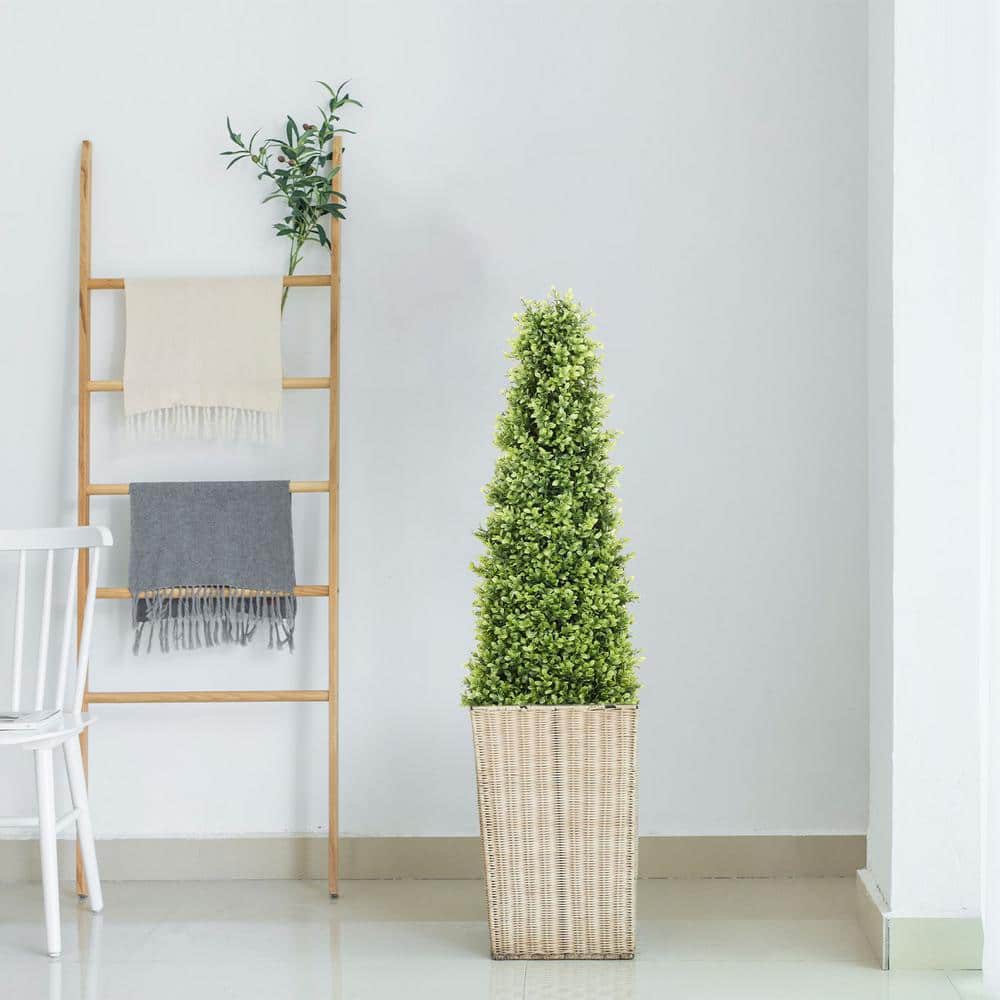 48'' Green Plastic Boxwood Topiary Trees in Black Pots