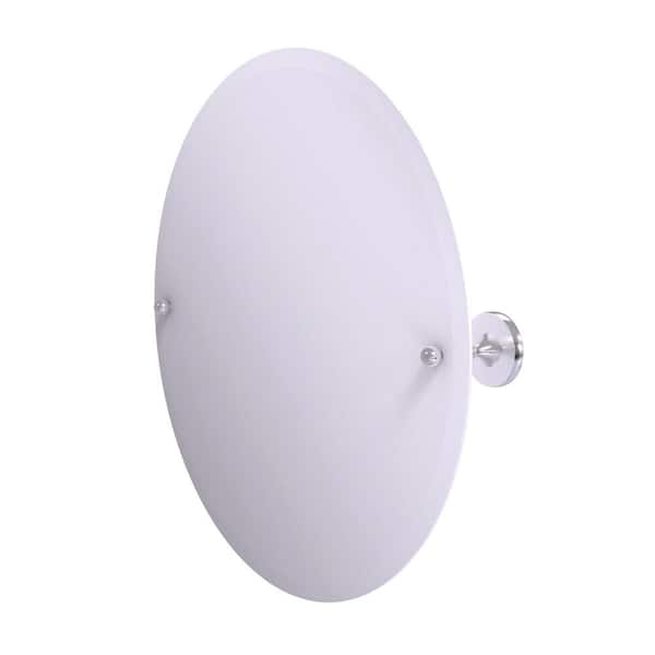 Shadwell Collection Frameless Round Tilt Mirror with Beveled Edge in Satin Chrome