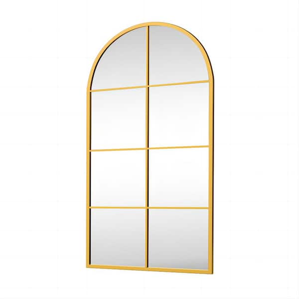 Dovelina 28 in. W x 55 in. H Large Arch Metal Gold Grid Framed Modern Wall Mirror
