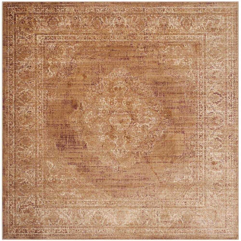 Vintage Taupe Square Viscose Area Rug with Distressed Pattern