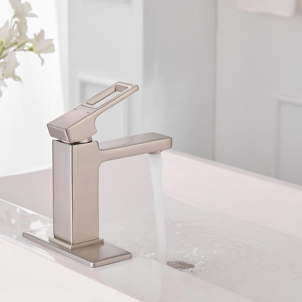 Brushed Nickel Single-Handle Low-Arc Bathroom Faucet with Drain Assembly