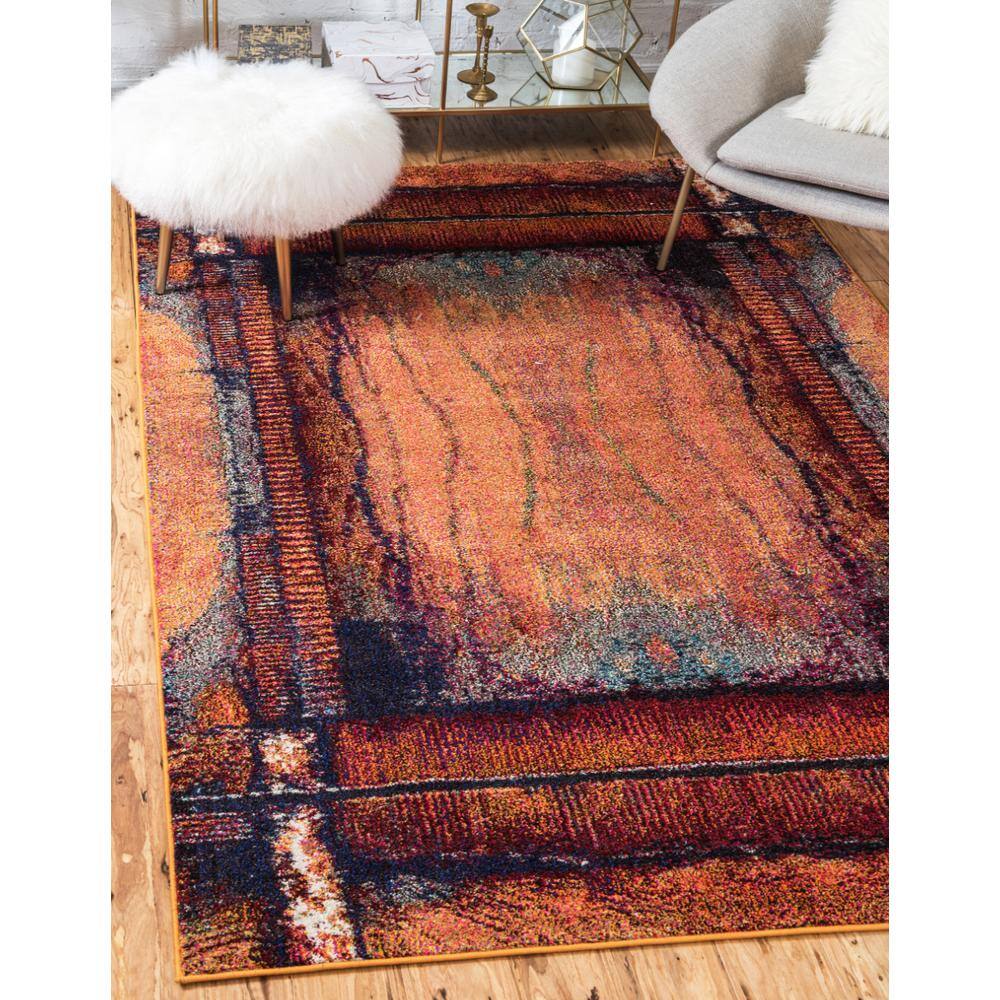 Rectangular Blue Abstract Stain-Resistant Synthetic Rug