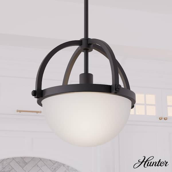 Hunter Wedgefield 60-Watts 1-Light Matte Black Island Pendant Light with Frosted Glass Shade, Bulb Not Included