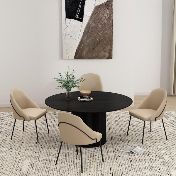 Gracie Modern Tan and Black Faux Leather Upholstered Dining Side Chair with Steel Legs (Set of 4)