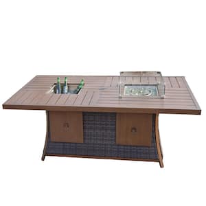 Sunny Brown Frame Rectangle Wicker Outdoor Dinning Fire Pit Table