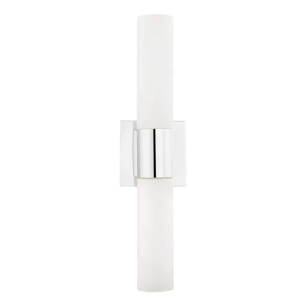 Aero Polished Chrome 2-Light Vanity with Etched Opal Glass