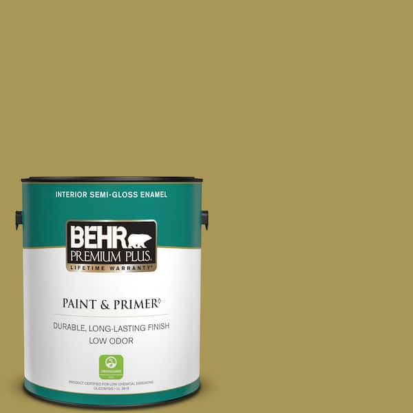 BEHR PREMIUM PLUS 1 gal. #390D-6 Spring Moss Semi-Gloss Enamel Low Odor Interior Paint & Primer