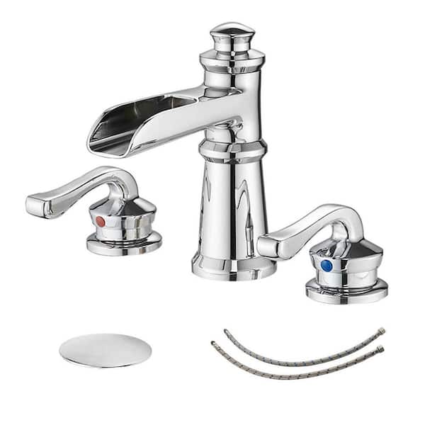 FORCLOVER 8 in. Widespread Double Handle Bathroom Faucet with Pop-Up Drain Assembly in Spot Resist Chrome