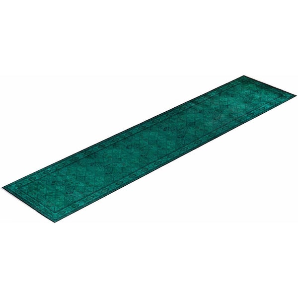 Overdyed Green 3 ft. x 20 ft. Solid Wool Indoor Runner Rug