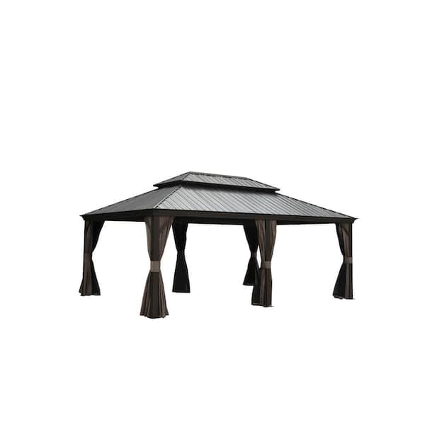 14 ft. x 20 ft. Outdoor Hardtop Gazebo Metal Gazebo w Galvanized Steel Double Roof, Aluminum Frame, Curtain, Netting