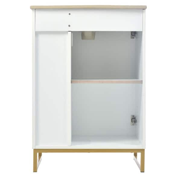 Aoibox 24inch White Bathroom Vanity Sink Combo for Small Space Modern Design with Ceramic Basin Gold Legs and Semi-Open Storage