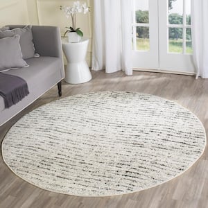 Adirondack Ivory/Silver 6 ft. x 6 ft. Round Striped Area Rug