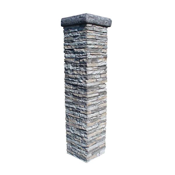 Eye Level Stacked Stone 65 In. x 15 In. x 15 In. Gray Column, Includes Blue Stone 15 In. Flat Cap-DISCONTINUED