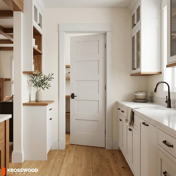 Krosswood Doors 30 in. x 96 in. Shaker 5-Panel Primed Solid Hybrid