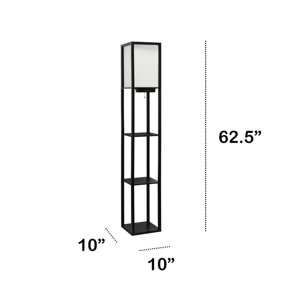 Classix 62.5" Black 3-Tier Shelf Floor Lamp with Linen Shade