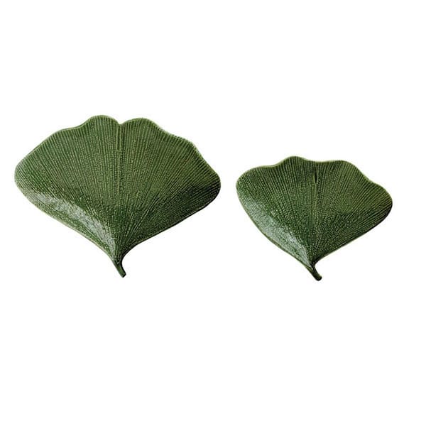Storied Home 6.62 in. Green Stoneware Gingko Leaf Shaped Platters (Set of 2)